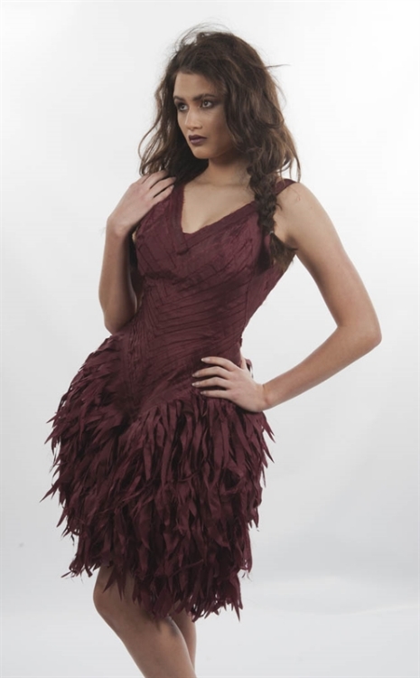 Picture of wine cross feathered dress